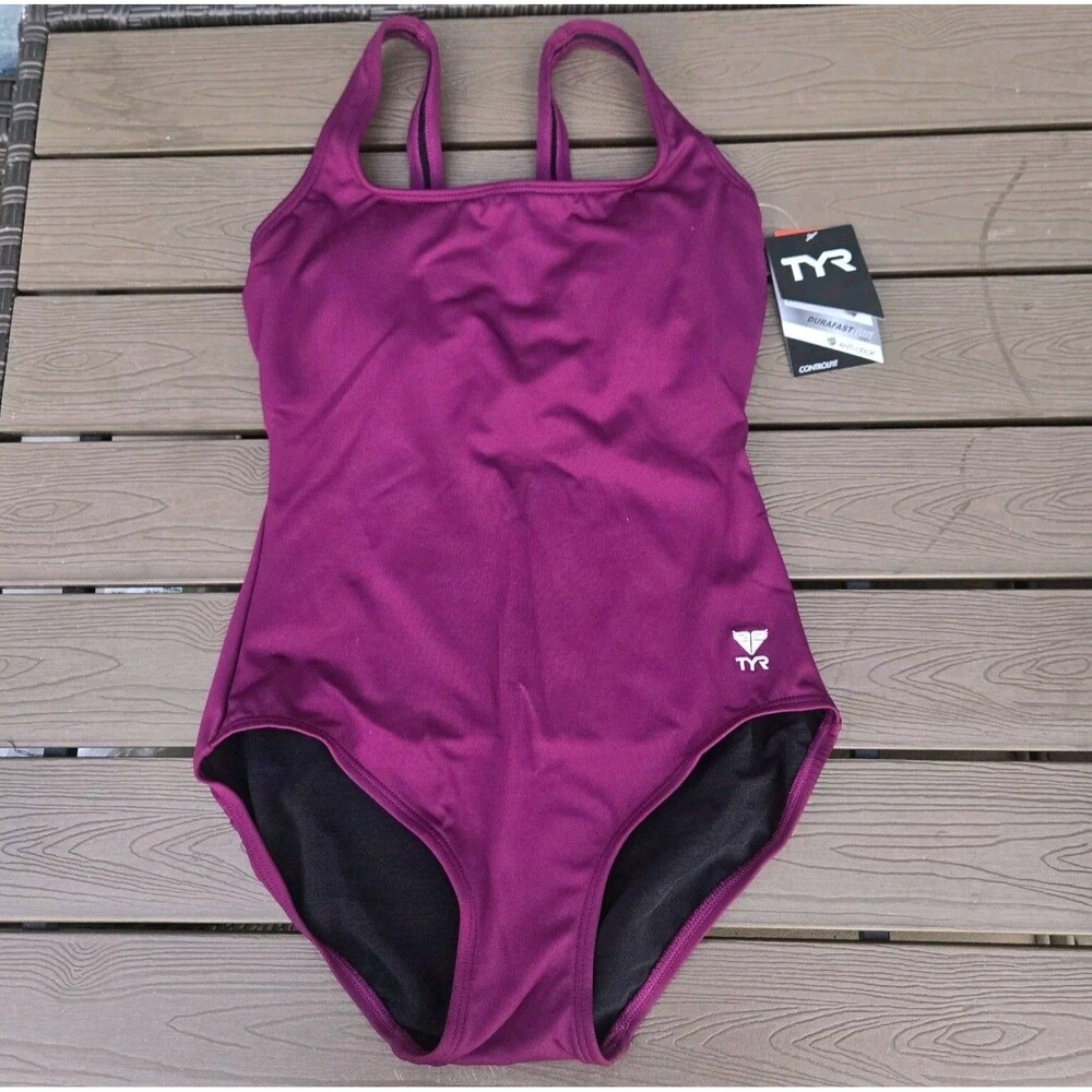 TYR Women's Durafast Elite Burgundy Scoop Neck Controlfit 1 Piece Swim Sz 8 New